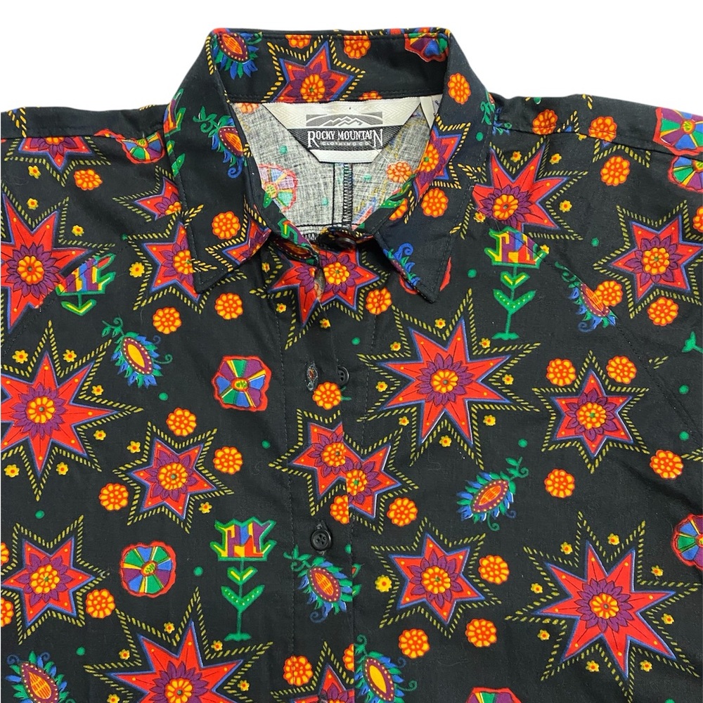 Vintage Rocky Mountain Clothing Button Down Black Star Print Western Women XS‎